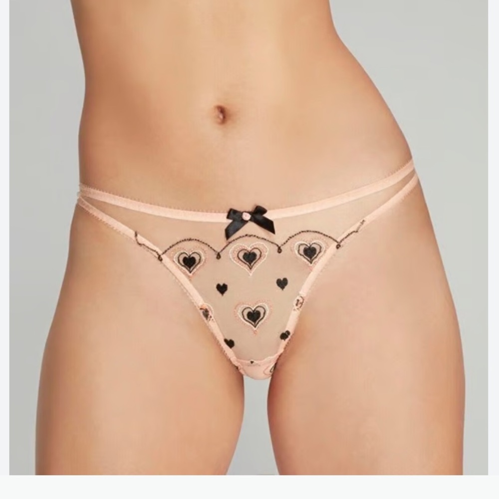New NWT Agent Provocateur Black and Cream Heart Panty thong 3 - Picture 2 of 3